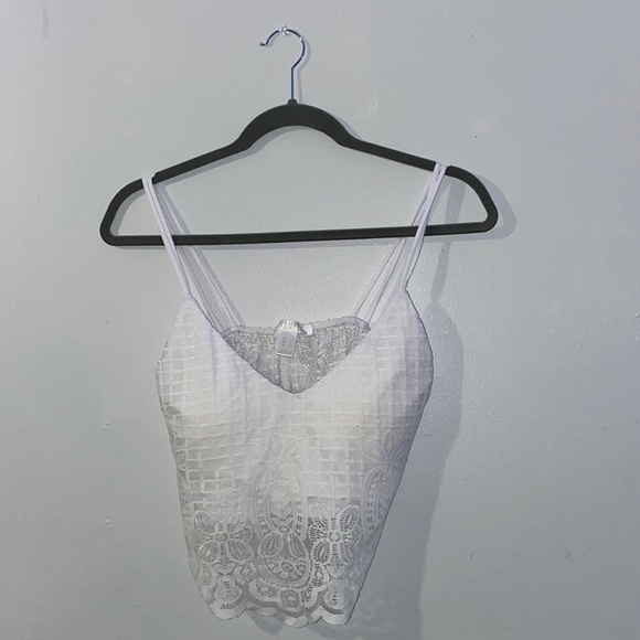 (SOLD) REVAMPED White Spaghetti Strap Lace Tank Top - Picture 2 of 4